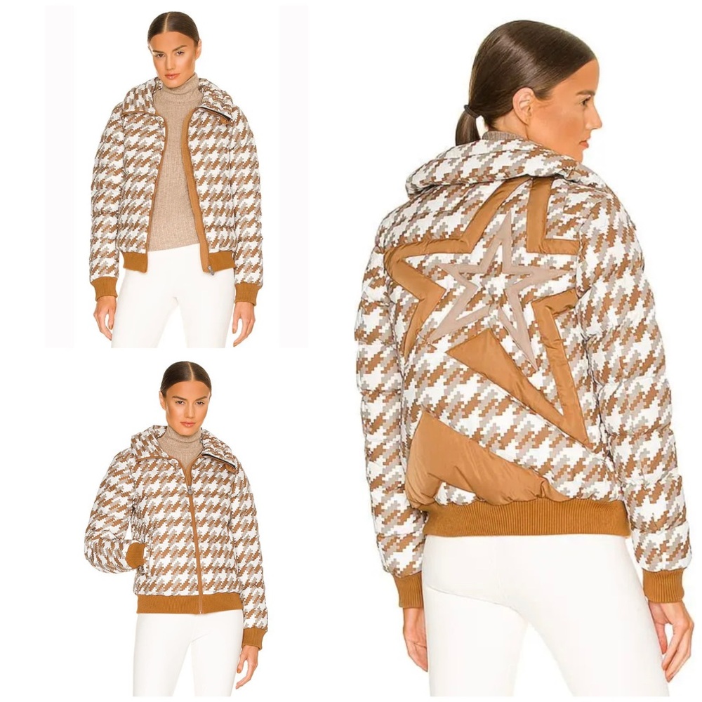 NWT Perfect Moment Super Star Down Houndstooth White Pepper Brown Puffer Jacket